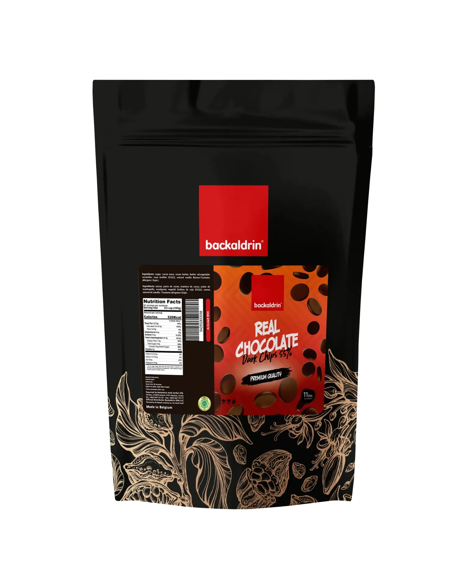Premium Belgian Dark Chocolate Chips – Smooth Texture & Rich Creamy Flavor for Baking and Desserts - 11LB