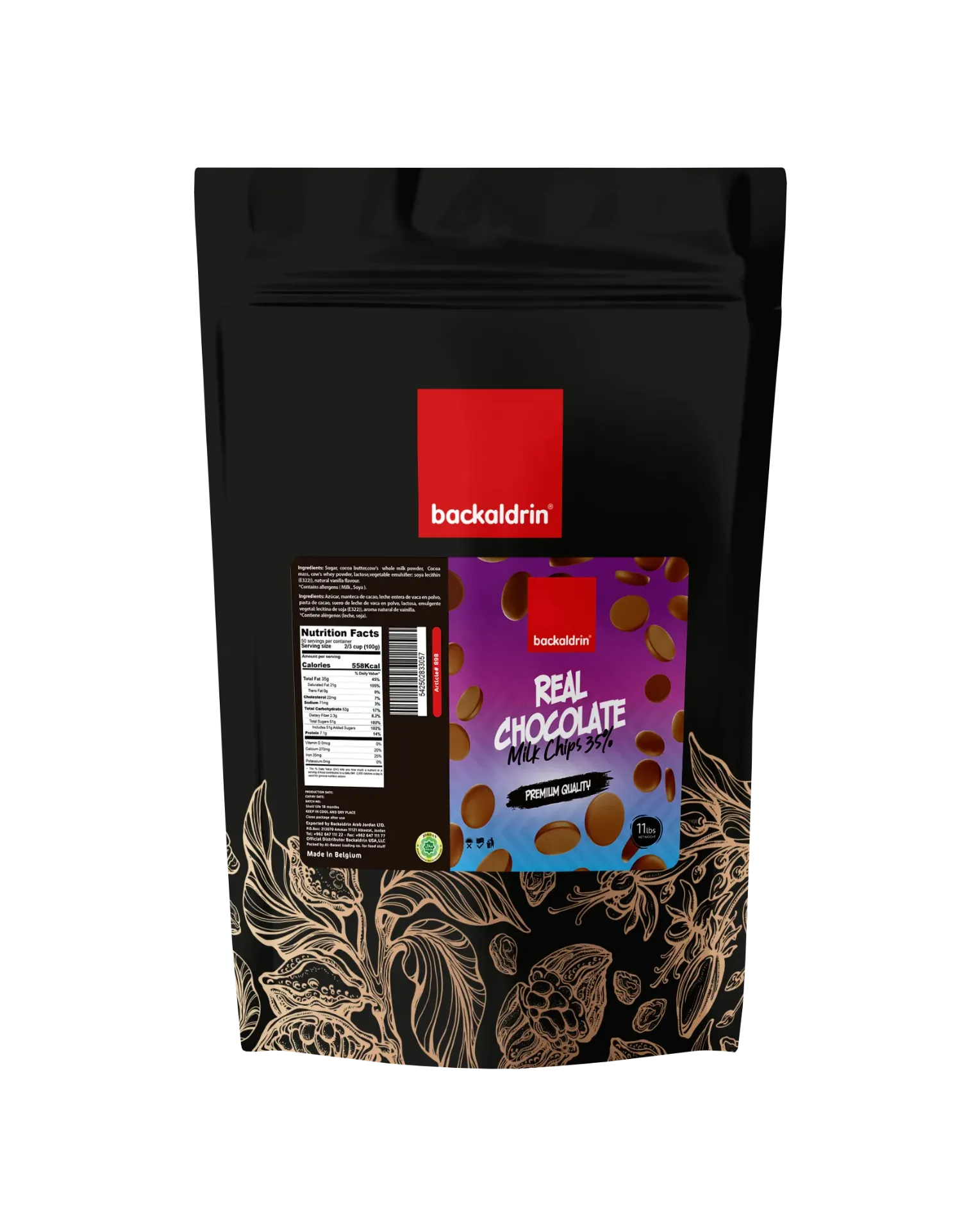 Premium Belgian Milk Chocolate Chips – Smooth Texture & Rich Creamy Flavor for Baking and Desserts - 11LB