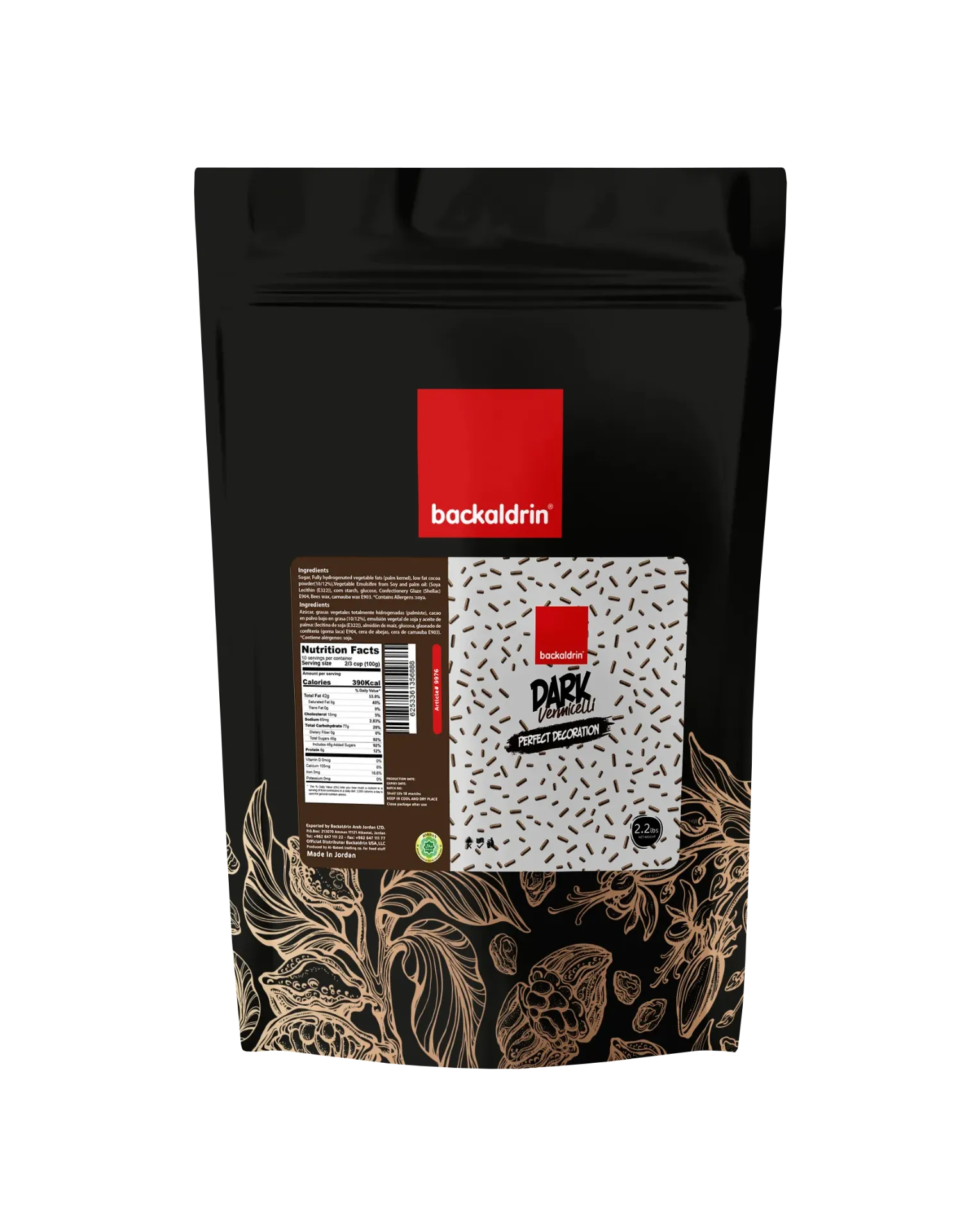 Premium Dark Vermicelli Sprinkles – Rich Flavor for Desserts & Baking - 2.2LB