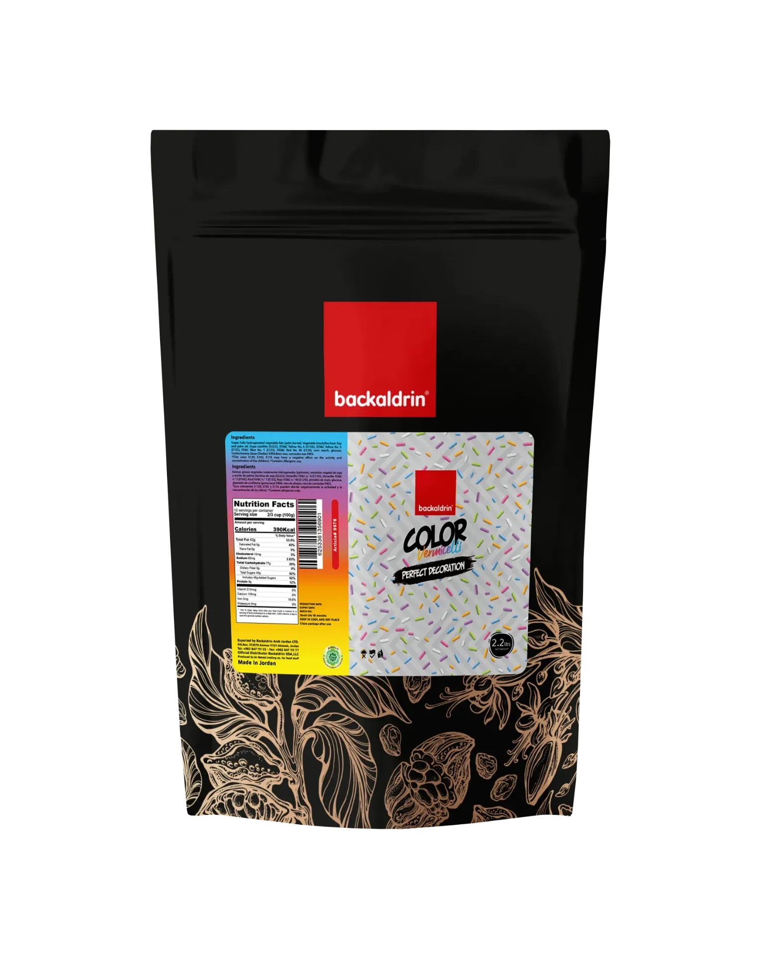 Premium Colored Vermicelli Sprinkles – Smooth Texture, Rich Flavor for Desserts & Baking - 2.2LB