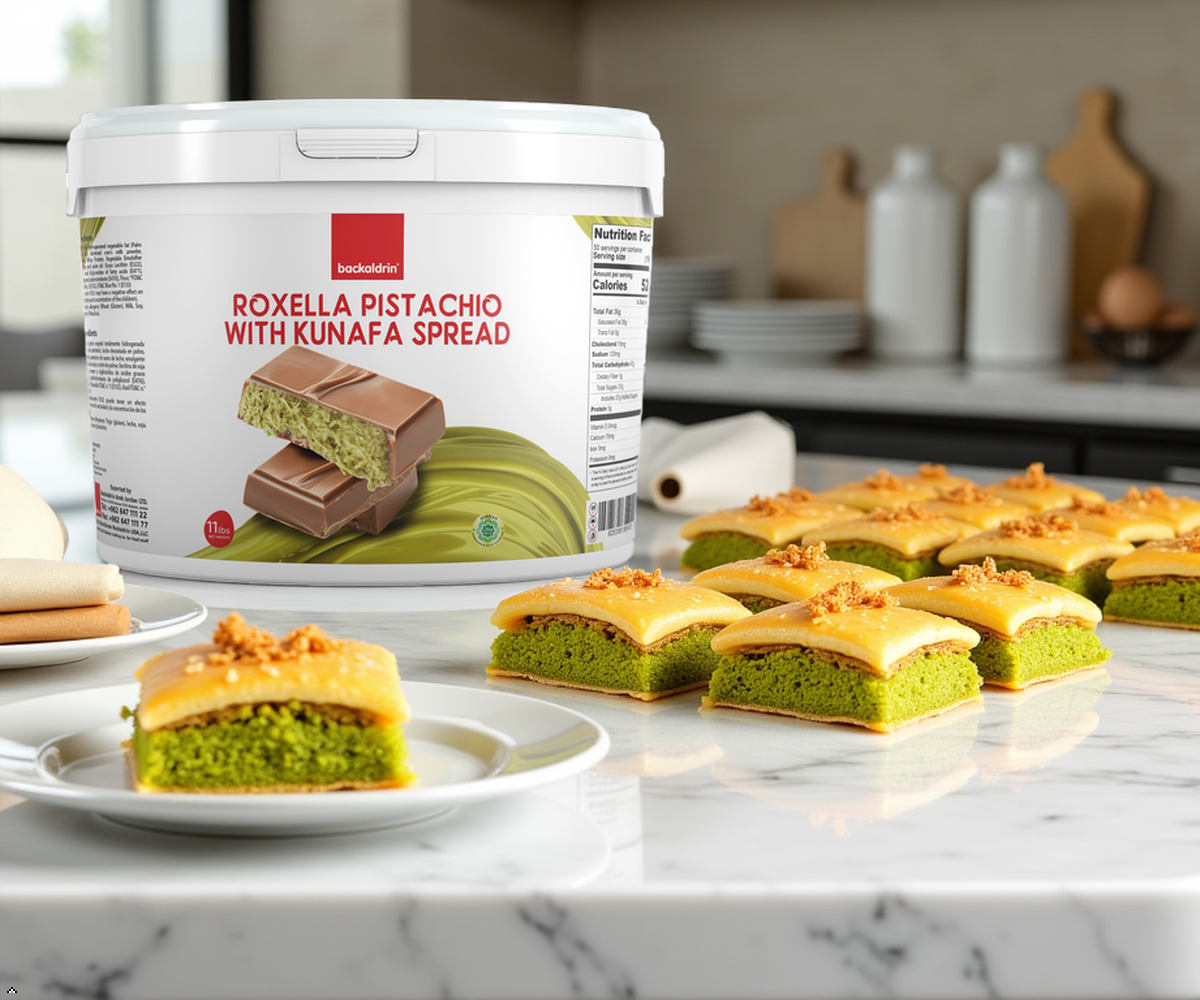 Premium Pistachio Spread 17% with Kunafa 11 lbs. – Smooth Texture, Rich Flavor for Desserts & Baking