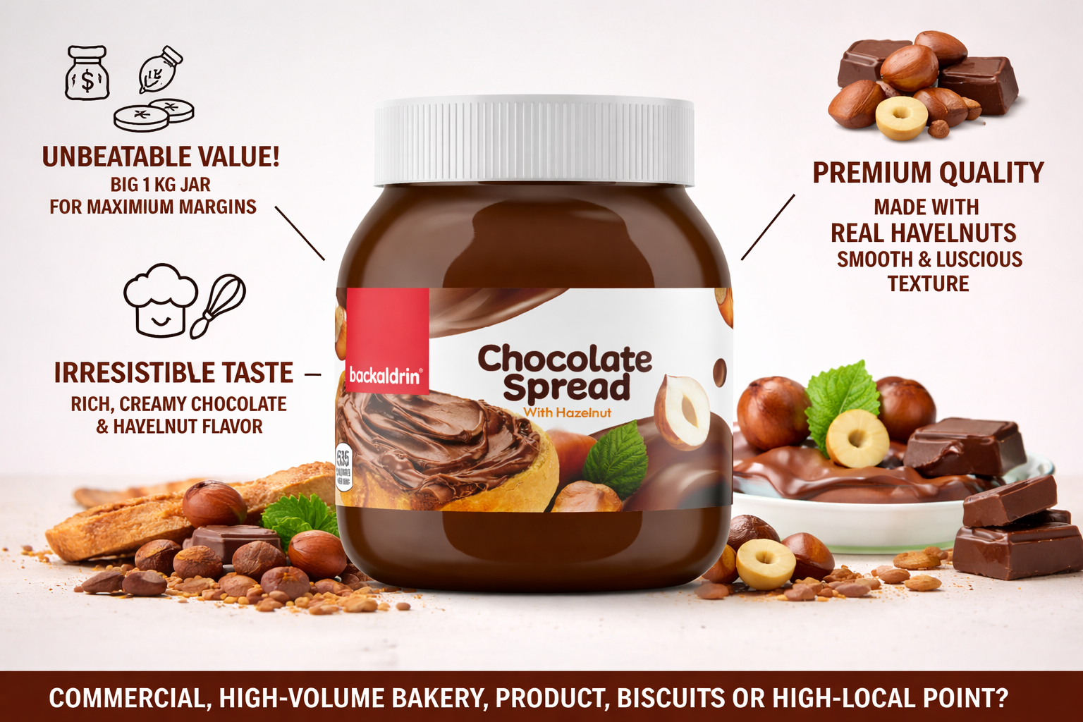 Premium Chocolate Hazelnut Spread 350g – Smooth Texture, Rich Flavor for Desserts & Baking