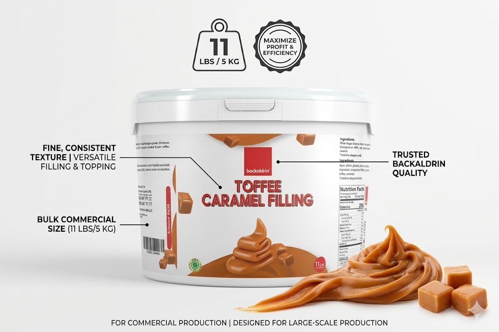 Premium Toffee Caramel Filling – Smooth Texture, Rich Flavor for Desserts & Baking - 11 lbs.